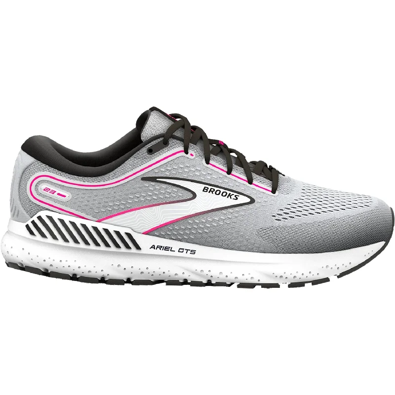 Women's Brooks Ariel GTS 23 Grey/Black/Pink Mesh Distressed Leather Shoe Style  
