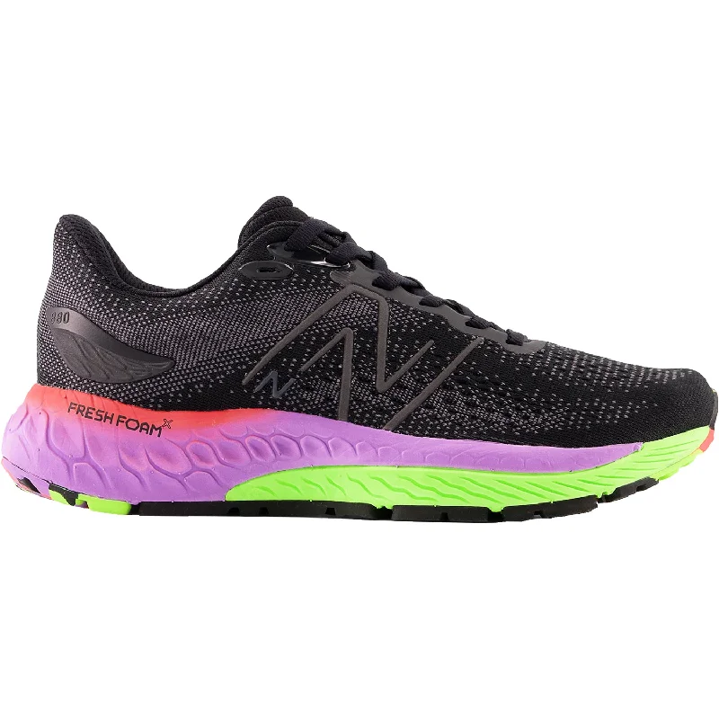 Women's New Balance Fresh Foam X W880T12 Black/Pixel Green/Electric Purple Mesh Comfortable Derby Style  