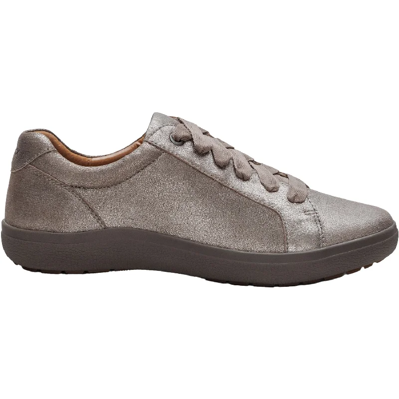 Women's Aetrex Courtney Brushed Silver Leather Chunky Platform Sneaker Style  