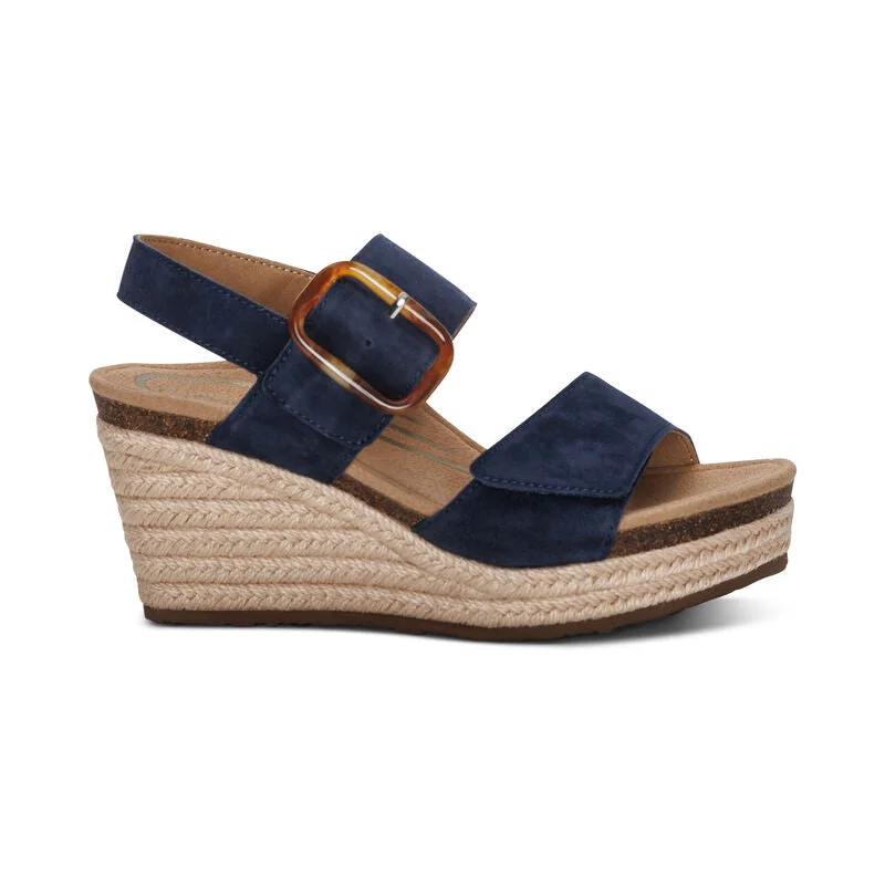 WOMEN'S AETREX ASHLEY ARCH SUPPORT WEDGE SANDAL | NAVY Dressy Chelsea Boot Style 
