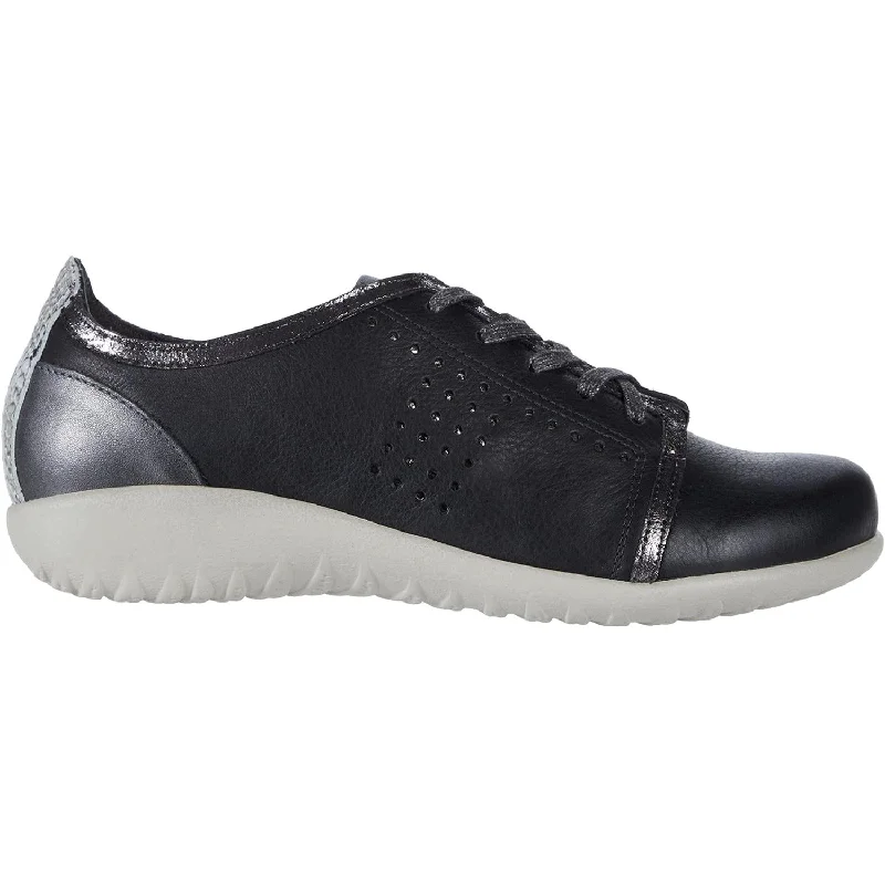 Women's Naot Avena Soft Black/Metallic Road Leather Single - Buckle Monk Look  