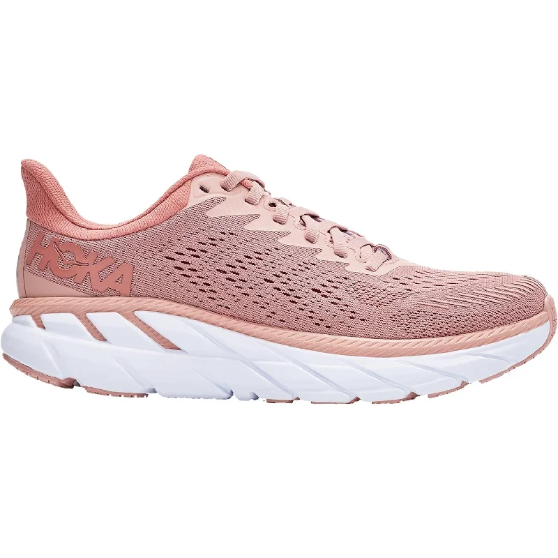Women's Hoka One One Clifton 7 Misty Rose/Cameo Brown Mesh Beaded Moccasin Design 