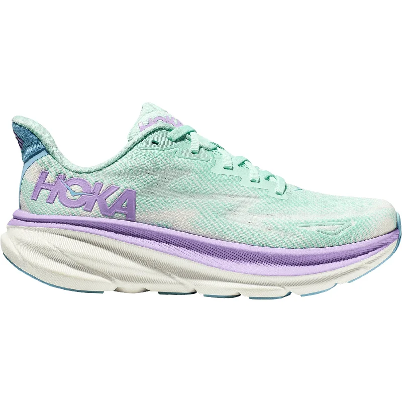 Women's Hoka Clifton 9 Sunlit Ocean/Lilac Mist Mesh Casual Loafer Style          
