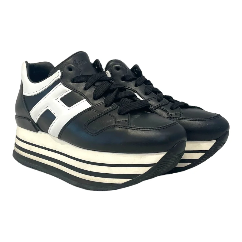 HOGAN/Hi-Sneakers/US 6/Stripe/Leather/BLK/ Loose - Fit Slipper Style  