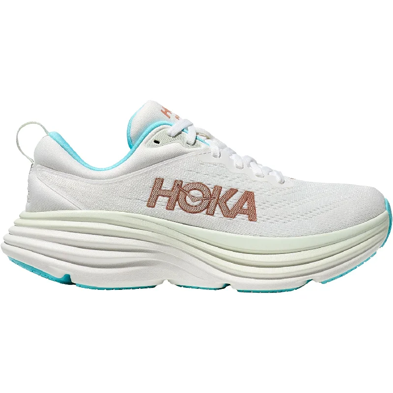 Women's Hoka Bondi 8 Frost/Rose Gold Mesh Quick - Dry Hiking Shoe Style   