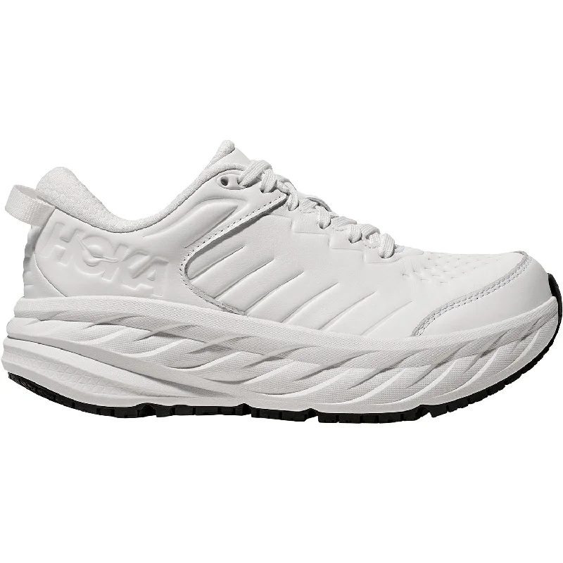 Women's Hoka Bondi SR Frost/Frost Leather Moccasin Soft - Sole Style  