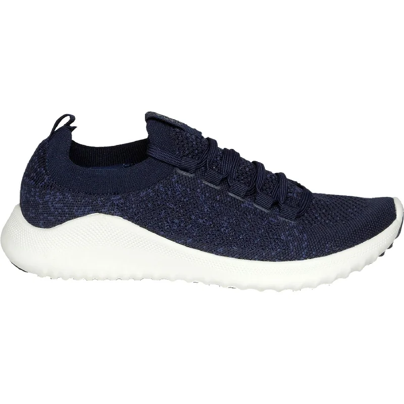 Women's Aetrex Carly Navy Stretchy Knit Fabric Slide Sandal Beach Style  