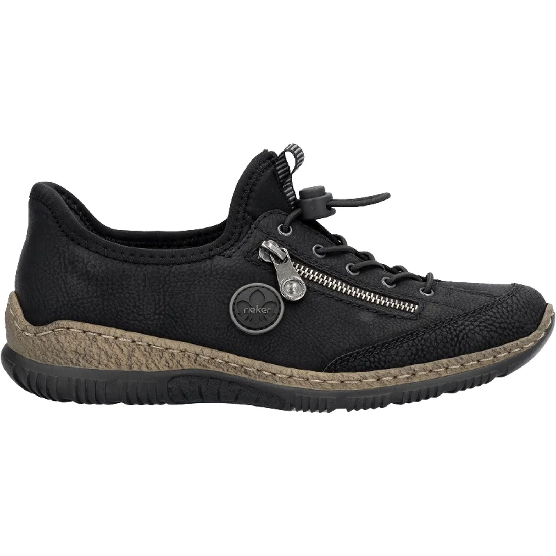Women's Rieker N3267-01 Black/Black/Black Synthetic Open - Lacing Derby Look  