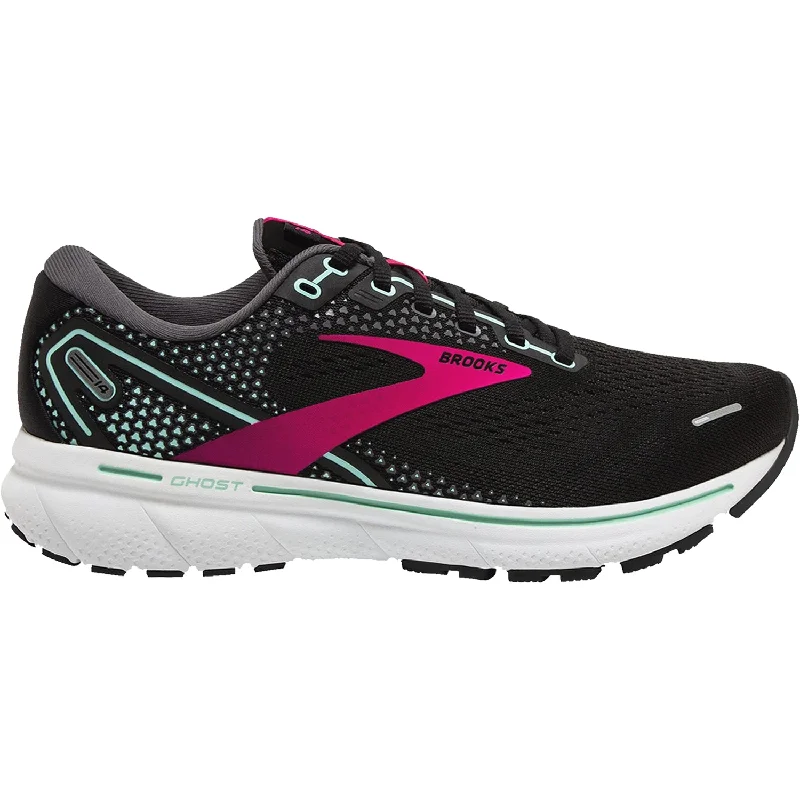 Women's Brooks Ghost 14 Black/Pink/Yucca Mesh Hemp - Material Shoe Style  