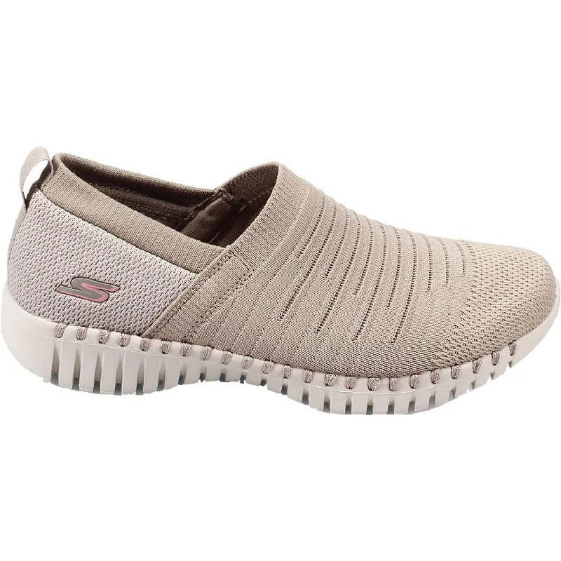 Women's Skechers GOwalk Smart Wise Taupe Knit Fabric Distressed Leather Shoe Style  