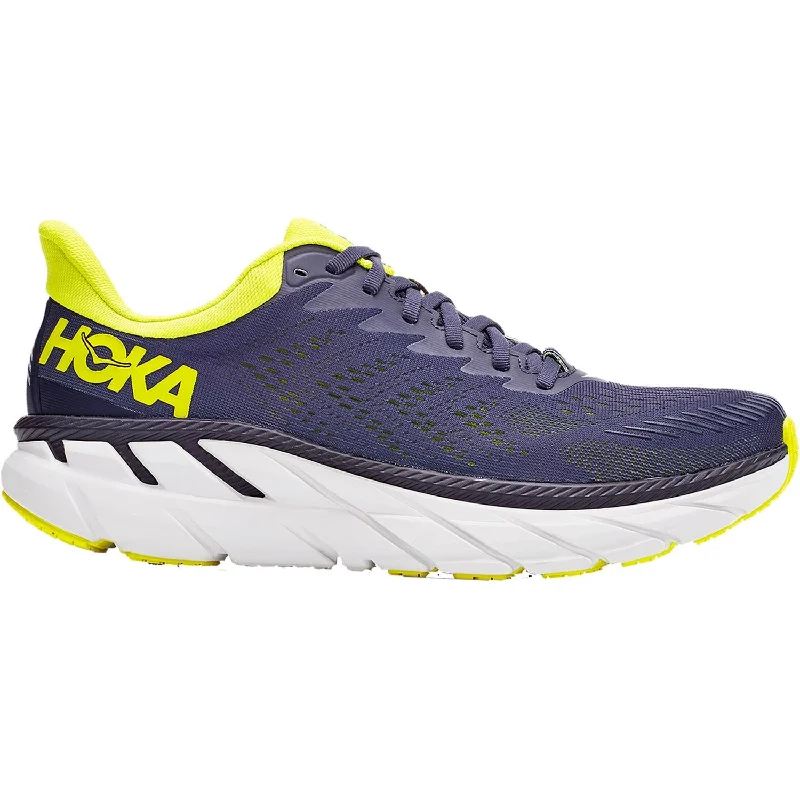 Men's Hoka One One Clifton 7 Odyssey Grey/Evening Primrose Mesh Athleisure Derby Style  