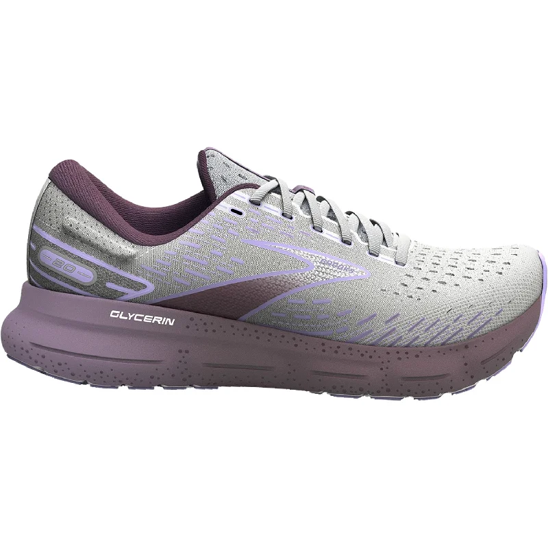 Women's Brooks Glycerin 20 White/Orchid Mesh Tailored Oxford Style 