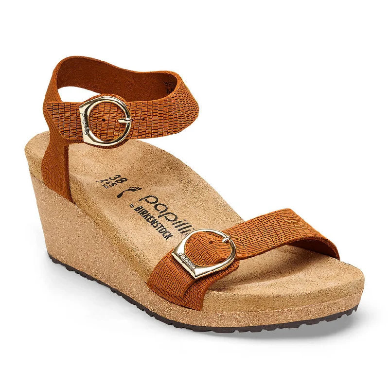 Papillio by Birkenstock Soley Embossed Orange Wedge Single - Buckle Monk Look  