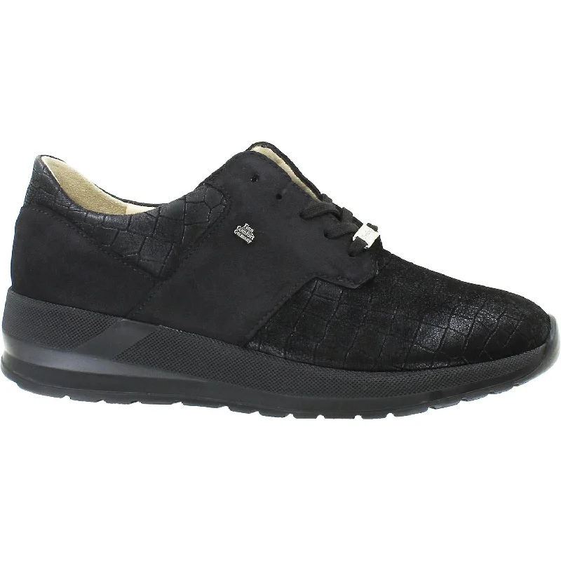 Women's Finn Comfort Caino Black Stretchkroko Nubuck Moccasin Soft - Sole Style  