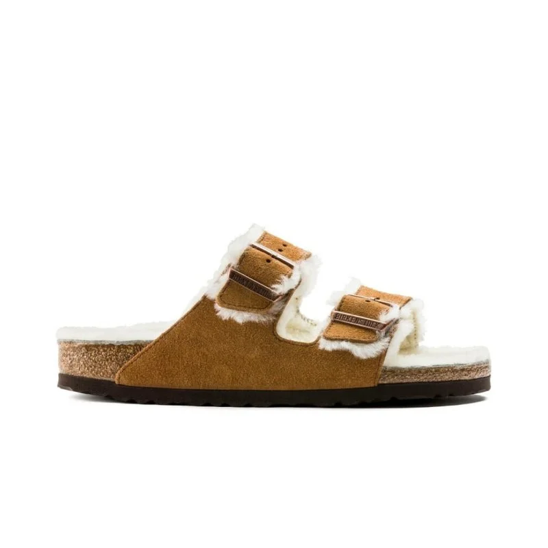 Birkenstock Arizona Shearling - Mink Suede Open - Lacing Derby Look  
