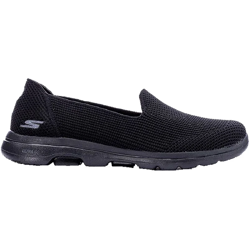 Women's Skechers GOwalk 5 Blessed Black/Black Knit Fabric Edwardian Shoe Look  