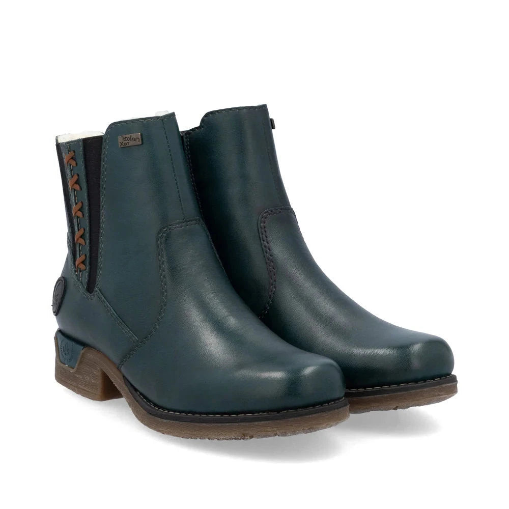 Blue Low Heeled Boot with Stitching Rubber - Sole Plimsoll Look  
