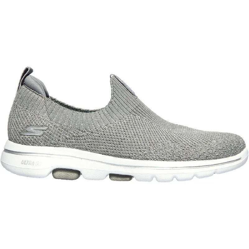 Women's Skechers GOwalk 5 Trendy Grey Knit Fabric Mesh Tech - Inspired Sneaker Look  