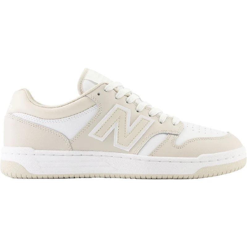 Unisex's New Balance BB480LBB TimberWolf/White Leather Beaded Moccasin Design 