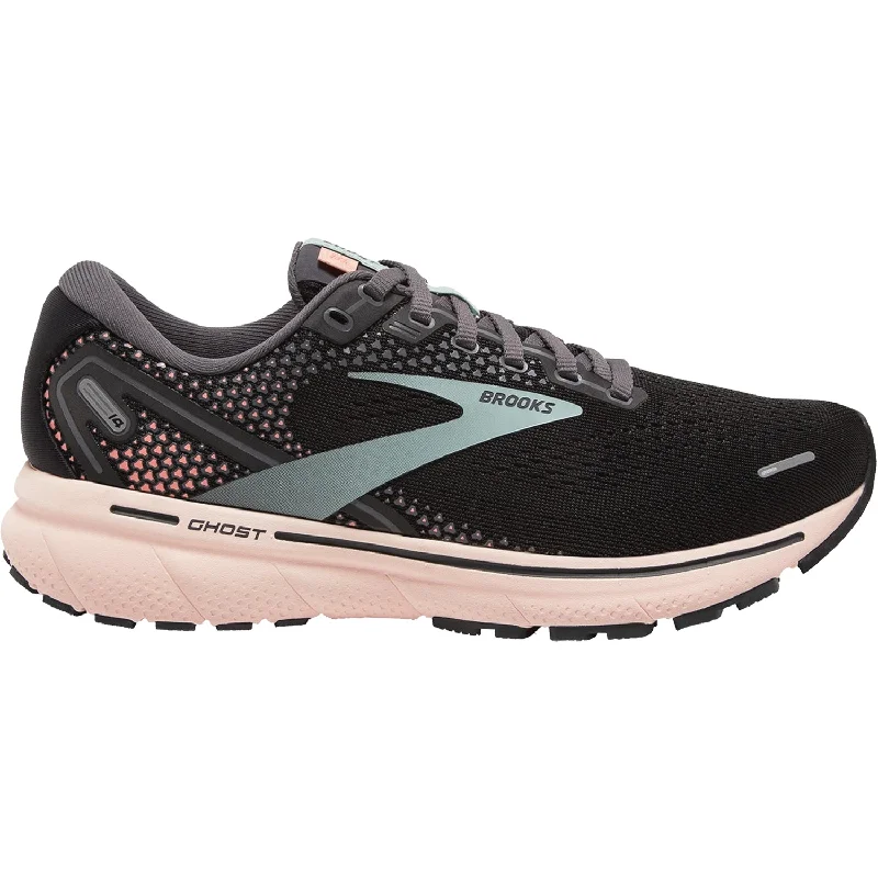 Women's Brooks Ghost 14 Black/Pearl/Pink Mesh Minimalist Sneaker Style  