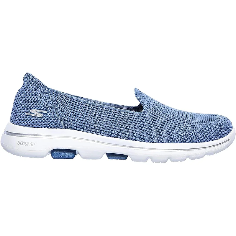 Women's Skechers GOwalk 5 Blessed Blue Knit Fabric Neon - Accent Sneaker Look  