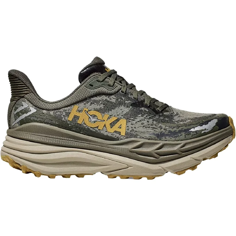 Men's Hoka Stinson ATR 7 Olive Haze/Forest Cover Mesh Striped Shoe Style  