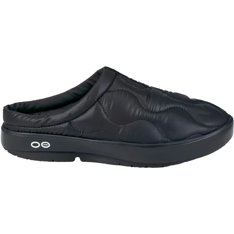 Women's Oofos OOcoozie Thermo Mule Black Distressed Leather Shoe Style  