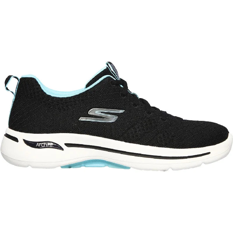 Women's Skechers GOwalk Arch Fit Unify Black/Aqua Fabric Open - Lacing Derby Look  