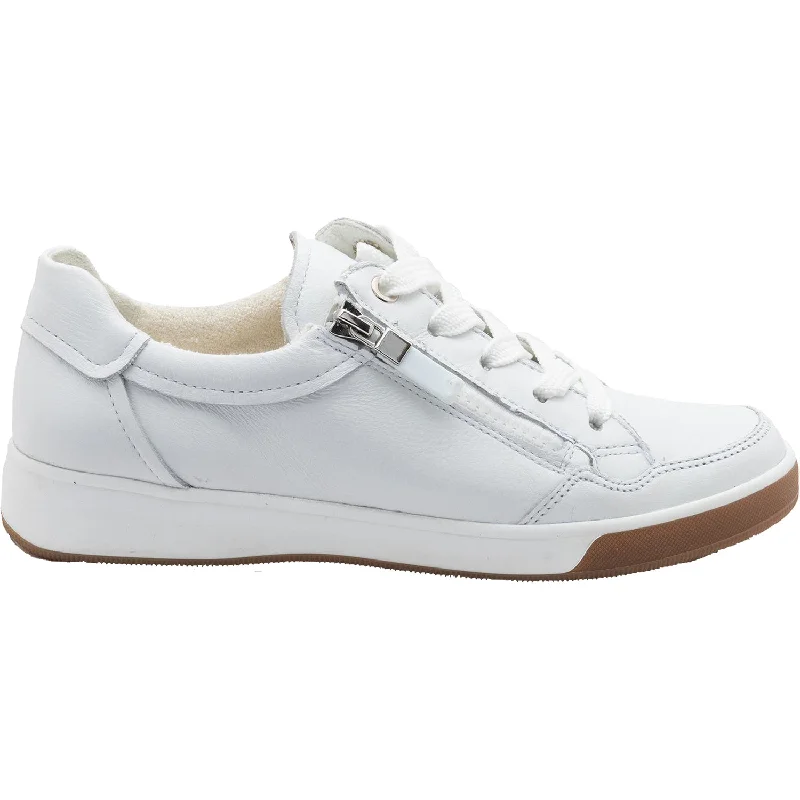 Women's Ara Rei Low II White Leather Ankle - High Military Boot Style  