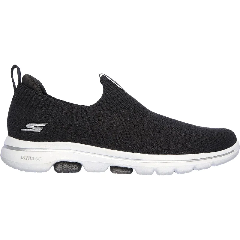 Women's Skechers GOwalk 5 Trendy Black/White Knit Fabric Checkered Shoe Pattern Look  