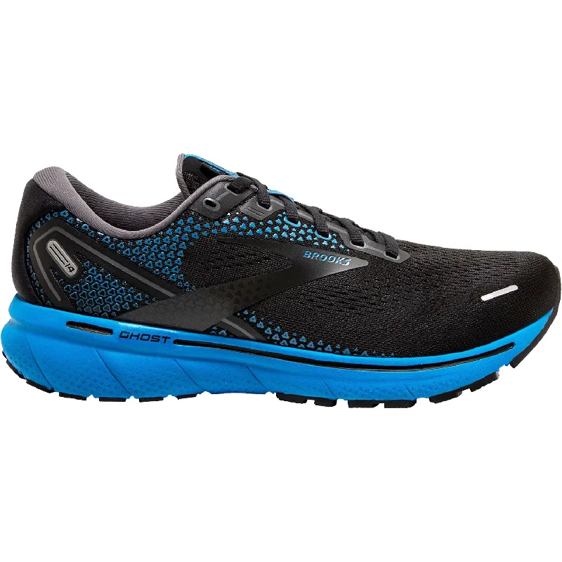 Men's Brooks Ghost 14 Black/Blackened Pearl/Blue Mesh Monochromatic Shoe Look  