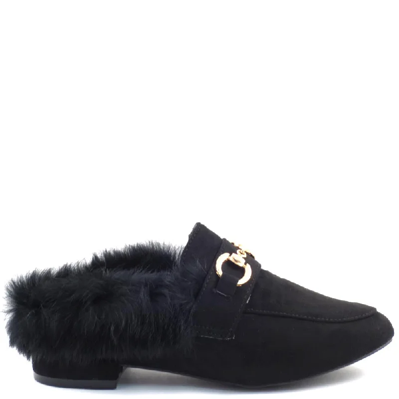 Olivia Jaymes Closed Toe Furry Lining Detail Ornament Mule - Sonia Vintage Oxford Appeal 