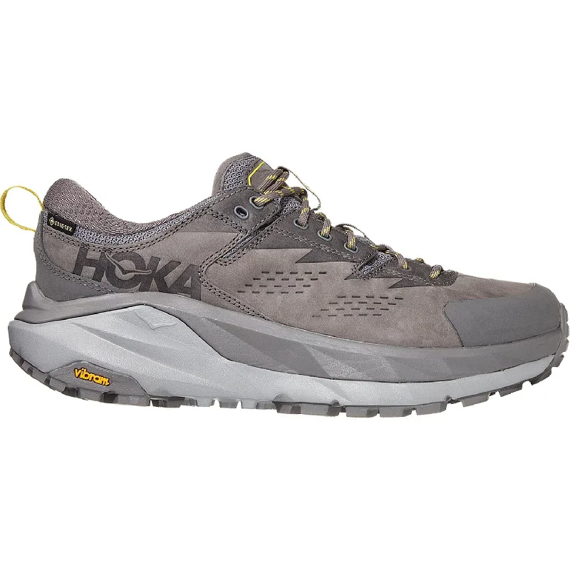 Men's Hoka One One Kaha Low Gore-Tex Charcoal Grey/Green Sheen Nubuck Checkered Shoe Pattern Look Men's Hoka One One Kaha Low Gore-Tex Charcoal Grey/Green Sheen Nubuck Checkered Shoe Pattern Look