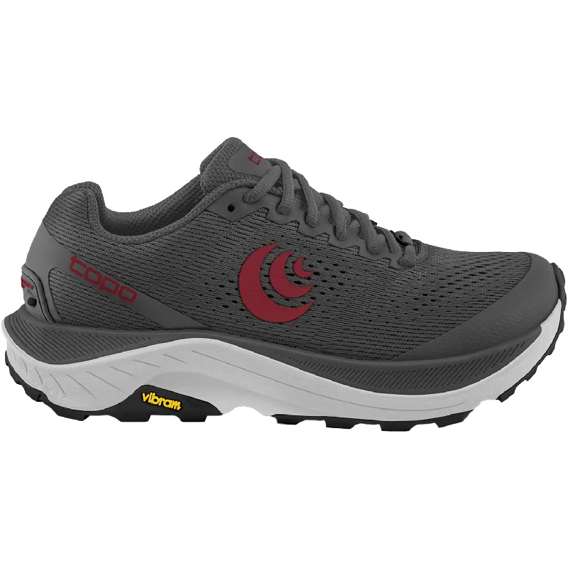 Men's Topo Ultraventure 3 Grey/Red Mesh Metallic Trim Shoe Design  