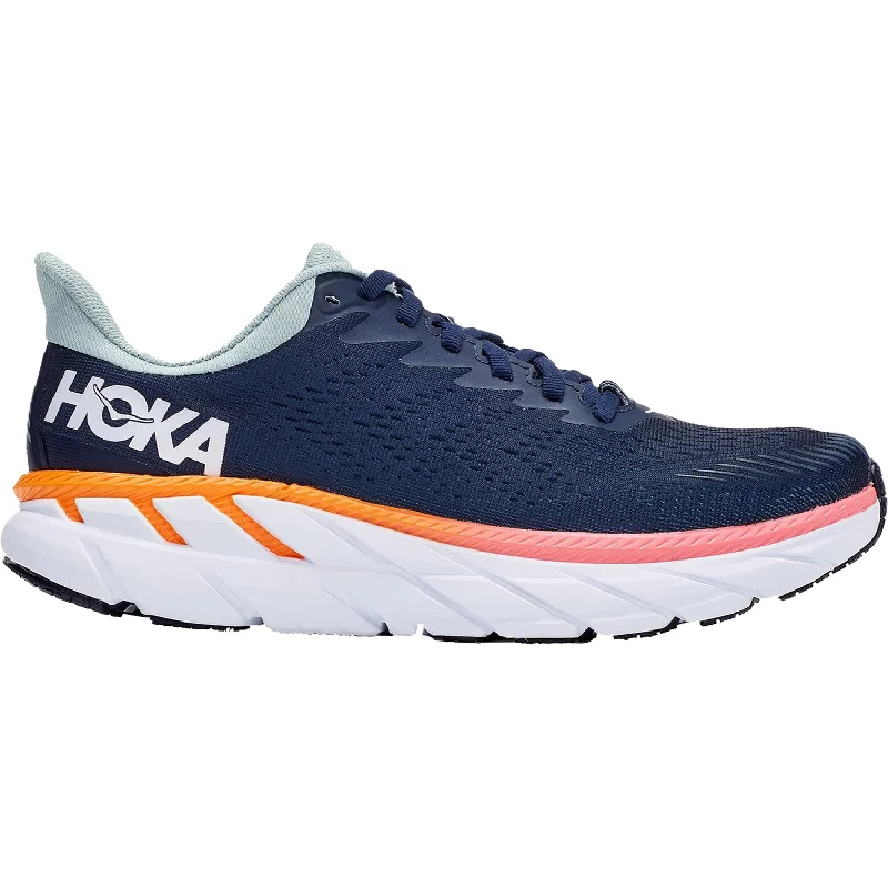Women's Hoka One One Clifton 7 Black Iris/Blue Haze Mesh Athleisure Derby Style  