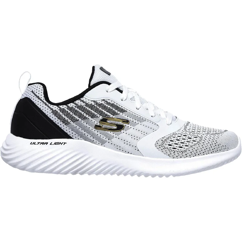 Men's Skechers Bounder Verkona White/Black Knit Fabric Moccasin Soft - Sole Style  