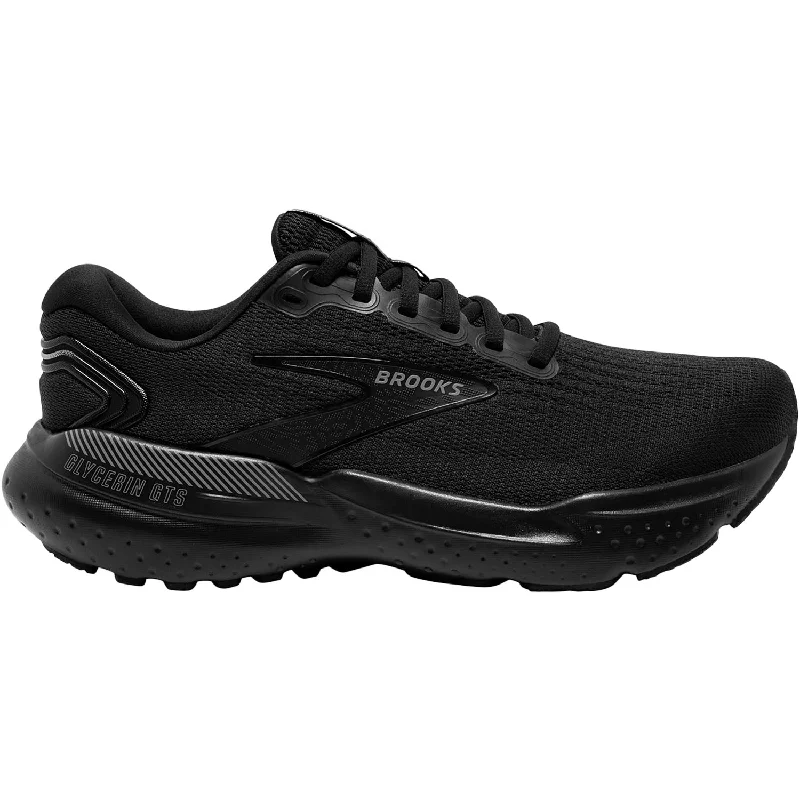 Women's Brooks Glycerin GTS 21 Black/Black/Ebony Mesh Open - Lacing Derby Look  