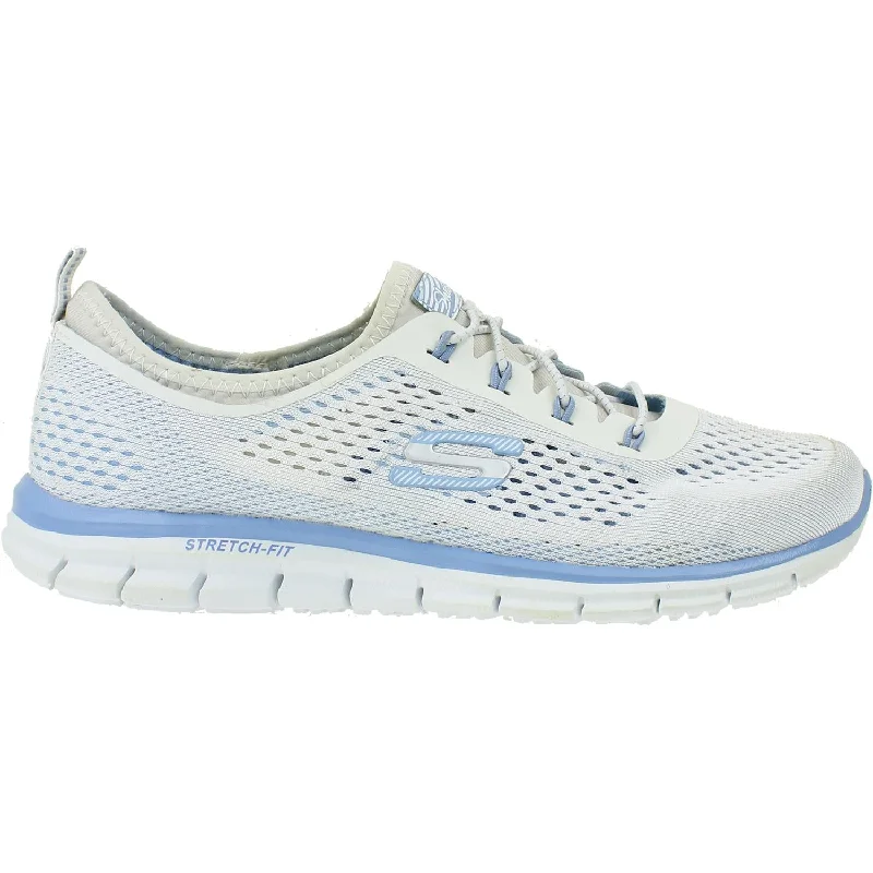 Women's Skechers Harmony White/Blue Fabric Mesh Single - Buckle Monk Look  