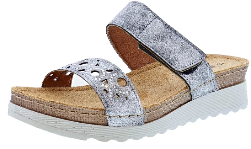 Flexus Women's Kalmia Comfortable Hook & Loop Slide Sandals Tailored Oxford Style 