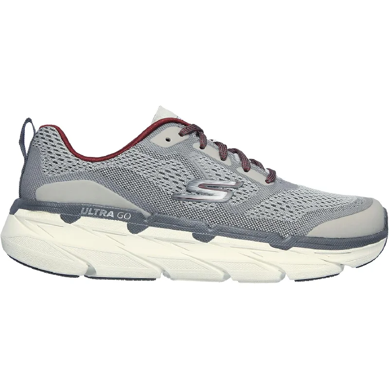 Men's Skechers Max Cushioning Premier Grey/Red Mesh Metallic Trim Shoe Design  