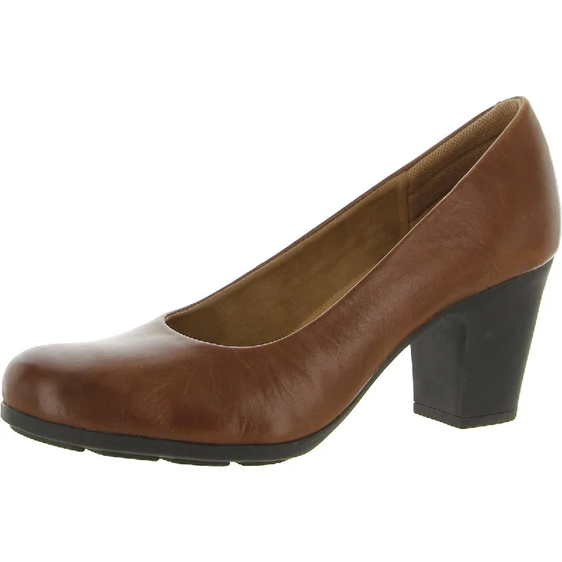 Comfortiva Womens Noxi Leather Block Heel Pumps Sustainable Shoe Design  