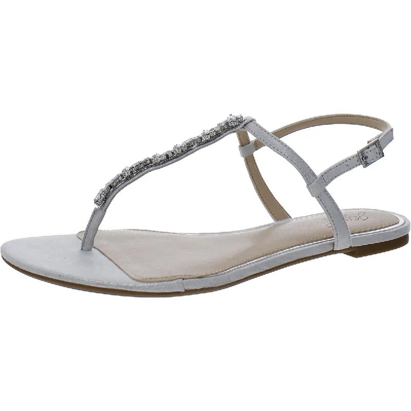 Jewel Badgley Mischka Womens Dafina Metallic Embellished Thong Sandals Tassel Driving Shoe Look 