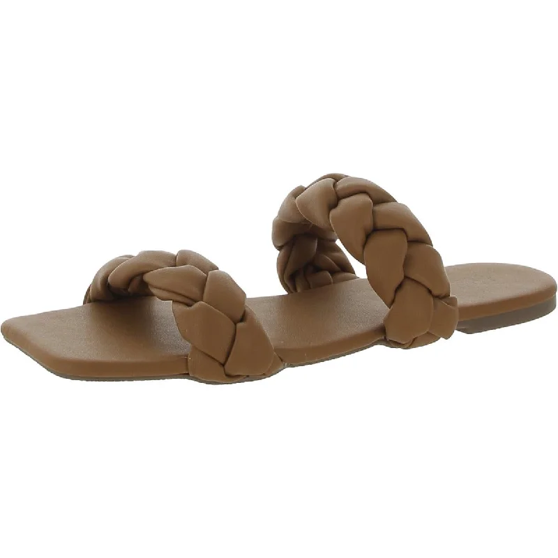 Journee Collection Womens Faux Leather Slip On Flatform Sandals Art Deco - Inspired Shoe Look  