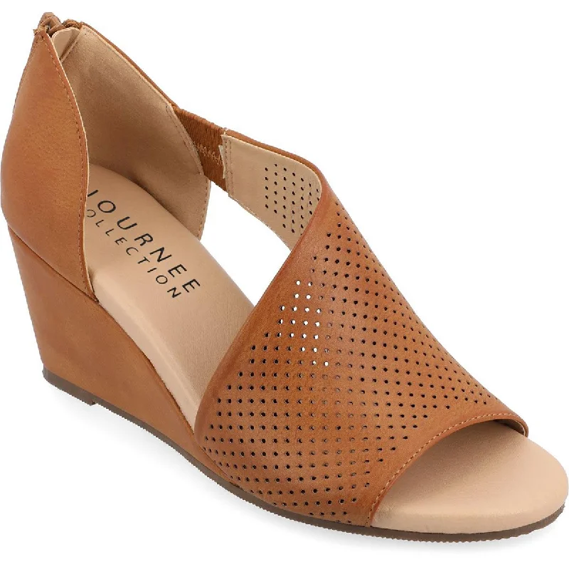 Journee Collection Womens Perforated Faux Suede Wedge Heels Tailored Oxford Style 
