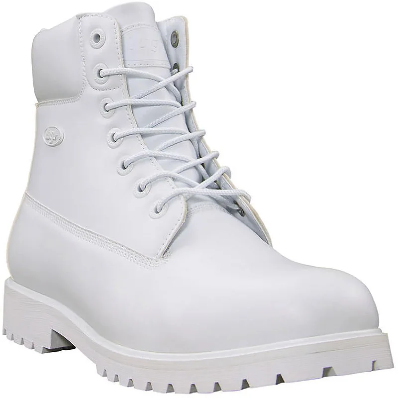 Lugz Mens Convoy Faux Leather Ankle Combat & Lace-up Boots Leather Driving Shoe Style  