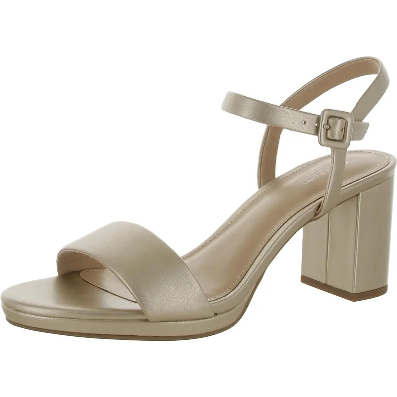 Rockport Womens TABITHA TWO STRAP Faux Leather Open Toe Block Heel Artisan - Crafted Loafer Style  