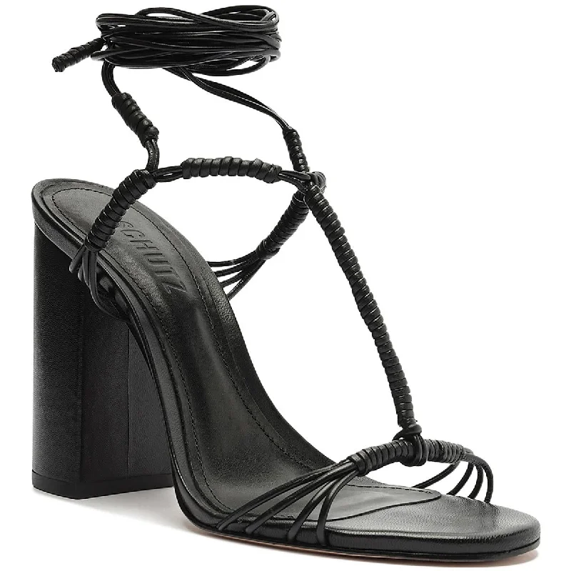 Schutz Womens Amunet Block Faux Leather T-Strap Strappy Sandals Upcycled Shoe Look  