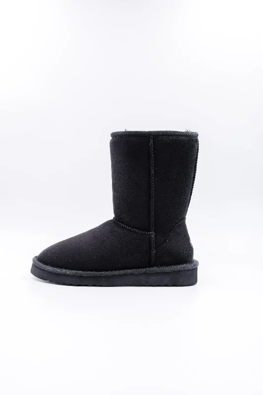 PAWJ Men's Short Boot | Black / Black Mink Loose - Fit Slipper Style  