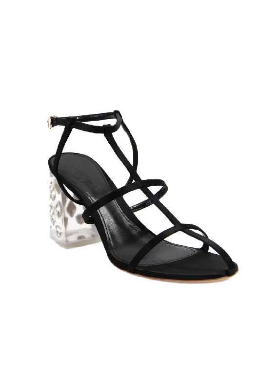 Giambattista Valli Womens Black Crystal Detail Block Heels Sandals Shoes Performance Running Sneaker Look  